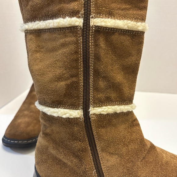 Vintage BASS Shearling Boots Leather Upper Womens 7M Brown Round Toe Block Heel - Picture 17 of 17